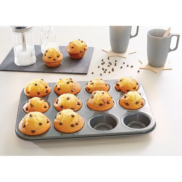 Lot 2 plaques 12 muffins et 12 mini-muffins acier revêtement antiadhérent Mathon - Mathon - 3
