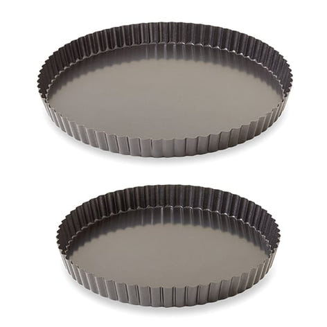 Lot 2 moules à tarte acier revêtu bords cannelés 24,5 et 28 cm Mathon - Mathon - 1