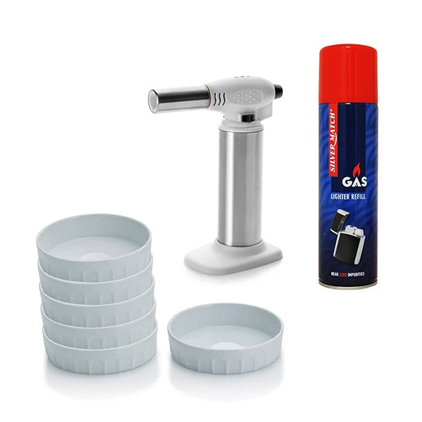 Lot 6 coupelles, chalumeau Elégance Ibili et recharge de gaz butane - Mathon