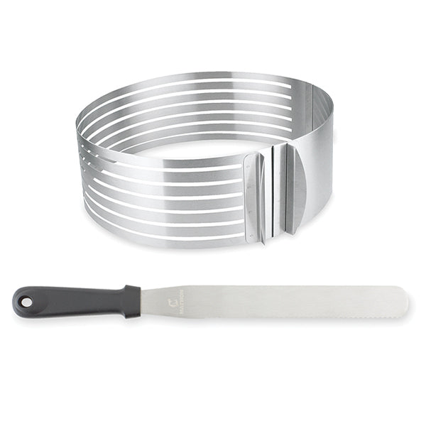 Lot couteau à génoise spatule à glaçage et cercle à trancher extensible inox Mathon - Mathon - 1