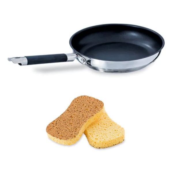 Lot poêle inox antiadhérente Rapid Cook 28 cm et 2 éponges végétales Mathon - Mathon - 1