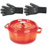Lot cocotte en fonte ronde orange 28 cm 5,6 L et 2 gants anti-chaleur grand modèle (taille 10) Mathon - Mathon - 1
