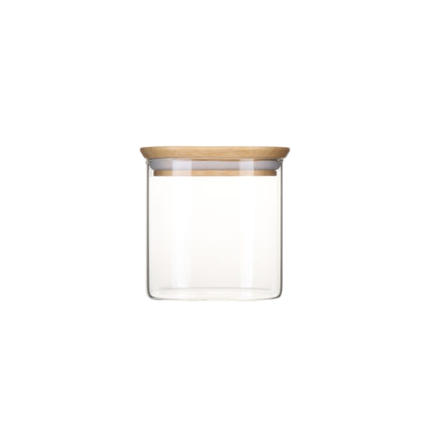 Pot en verre carré couvercle bambou 800ml Pebbly - Mathon - 1