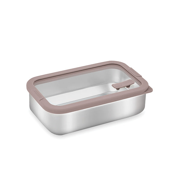 Boîte de conservation rectangulaire en inox avec couvercle en verre 700 ml compatible micro-ondes  Mathon - Mathon - 1
