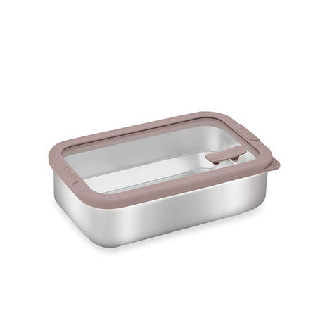 Boîte de conservation rectangulaire en inox avec couvercle en verre 700 ml compatible micro-ondes  Mathon - Mathon - 1