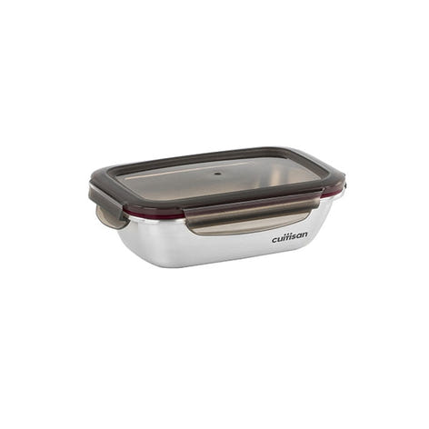 Boîte de conservation rectangulaire en inox 580 ml compatible micro-ondes Cuitisan - Mathon - 1