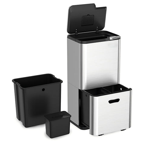 Lot poubelle de cuisine 3 bacs de tri sélectif 63 L inox et grand panier de tri 72 L Mathon - Mathon - 2