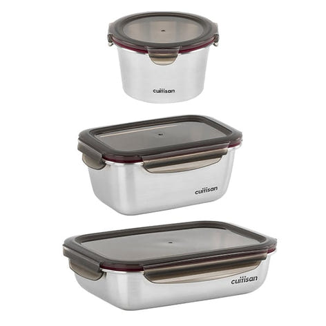 Lot de 3 boîtes de conservation en inox 920ml, 980ml et 1900ml compatibles micro-ondes Cuitisan - Mathon - 1
