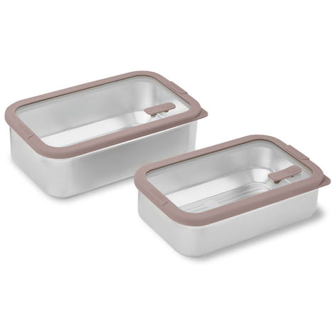 Lot 2 boîtes de conservation rectangulaires en inox avec couvercles en verre 700 ml et 1L compatibles micro-ondes  Mathon - Mathon - 1