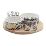 Service apéritif plateau bambou 21 cm 4 coupelles porcelaine et verre motifs fougères Mathon - Mathon - 2