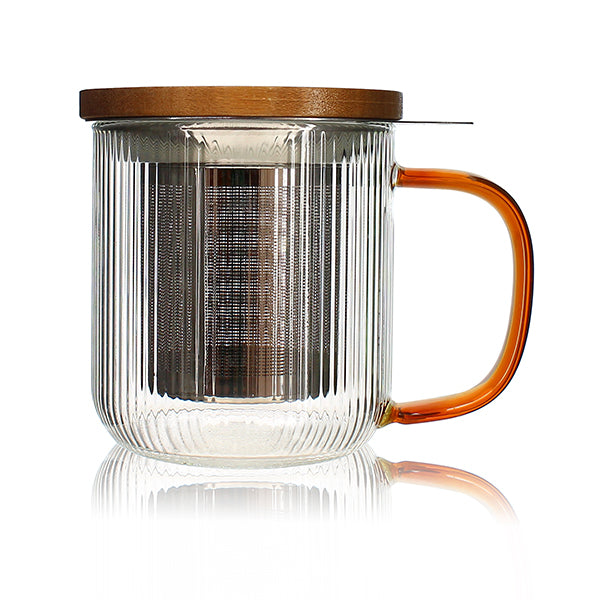 Tisanière mug Karl en verre borosilicate anse ambrée 300 ml Ogo - Mathon - 1