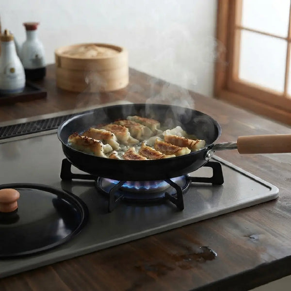 Summit Iron Cookware Iron Frying Pan with Lid & Wooden Handle 7.9"