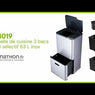 Poubelle de cuisine 3 bacs de tri sélectif 63 L inox Mathon - Mathon - 6